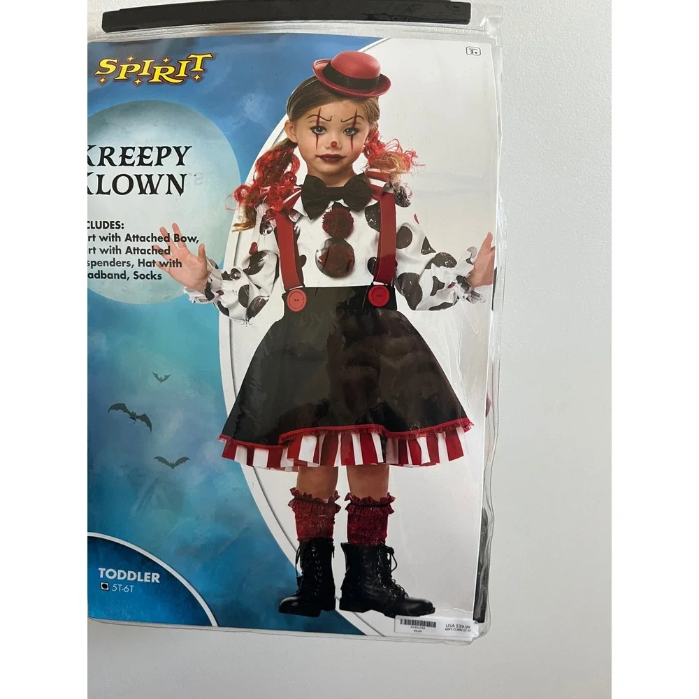 Spirit‎ Halloween Kreepy Klown Toddler Costume Sz 5T 6T Shirt Skirt Hat Socks - Picture 2 of 16